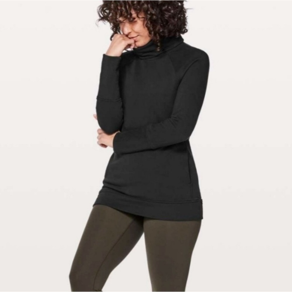 Lululemon To You Tunic Black High Neck Cotton Terry Sweatshirt NEW Size 10
